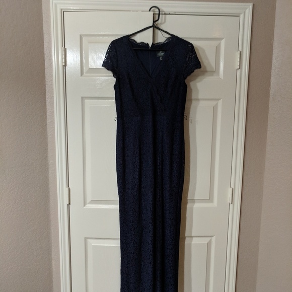 SoldAdrianna Papell 91910380 Navy Lace Cap Sleeves - Picture 4 of 7